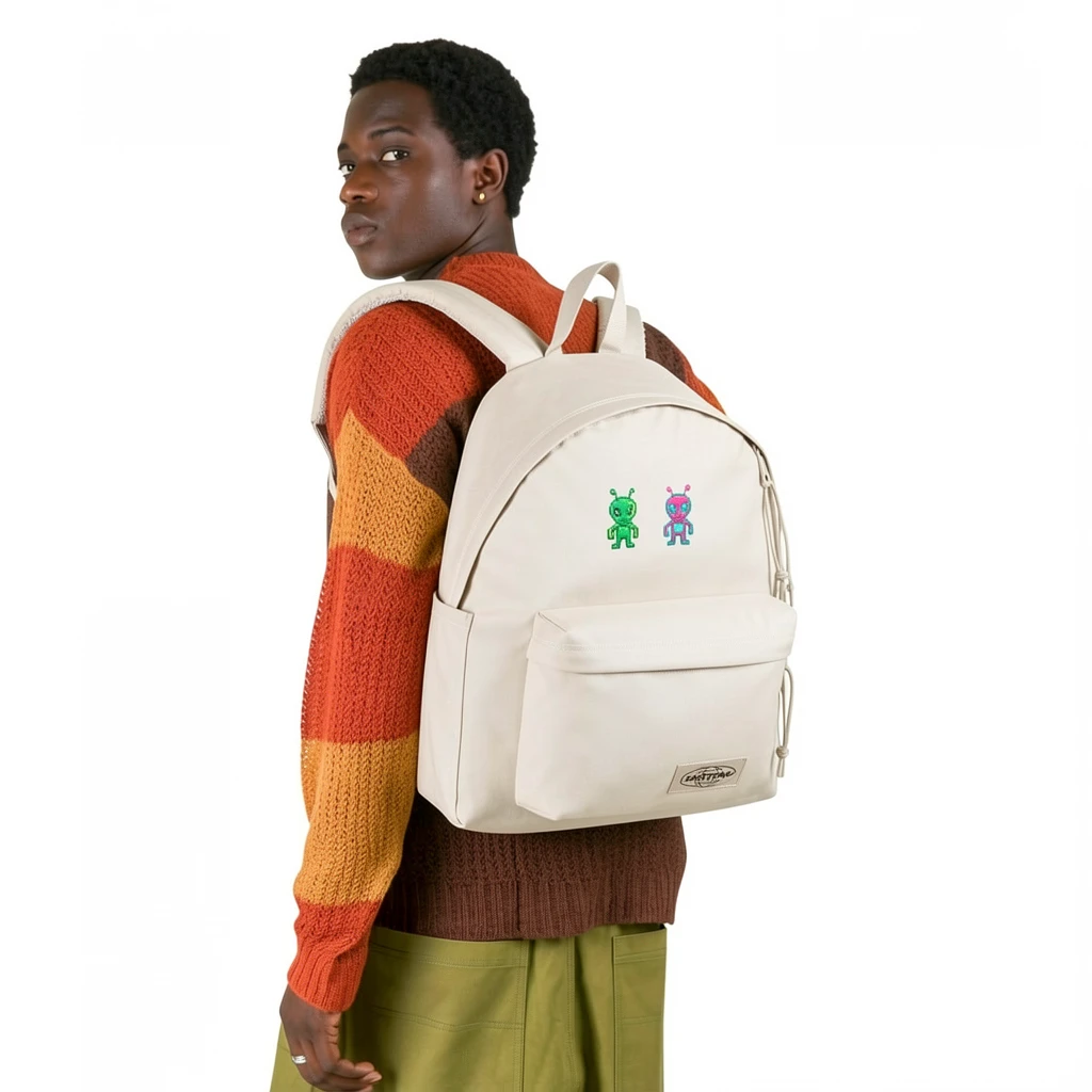 EASTPAK DAY PAK'R MONOTONE BEIGE Double Trouble Embroidered Backpack 2 EASTPAK DAY PAK'R MONOTONE BEIGE Double Trouble Embroidered Backpack - Image 2