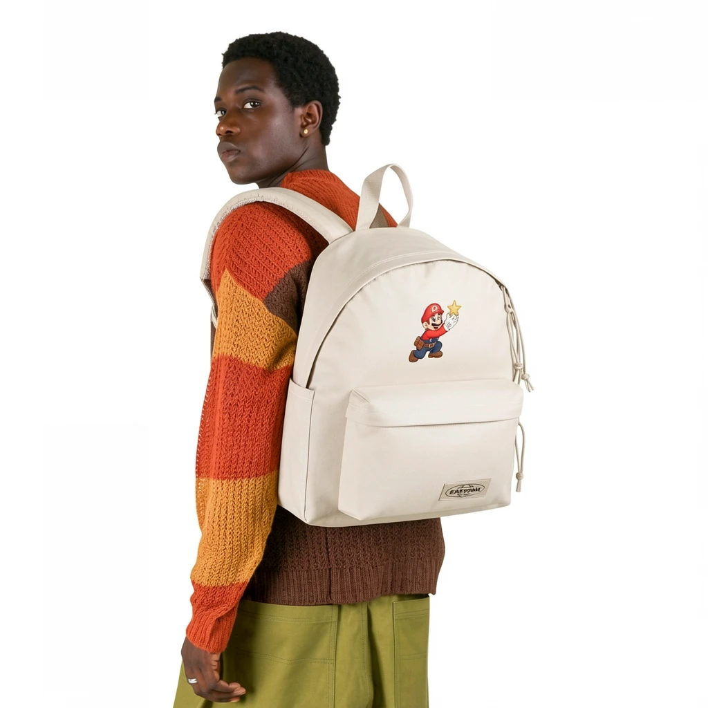 EASTPAK DAY PAK'R MONOTONE BEIGE Mario Big Excitement Embroidered Backpack 2 EASTPAK DAY PAK'R MONOTONE BEIGE Mario Big Excitement Embroidered Backpack - Image 2