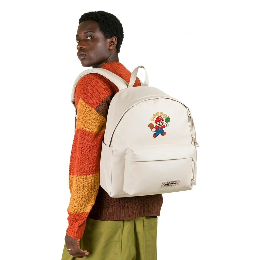 EASTPAK DAY PAK'R MONOTONE BEIGE Mario Game Face Embroidered Backpack 2 EASTPAK DAY PAK'R MONOTONE BEIGE Mario Game Face Embroidered Backpack - Image 2