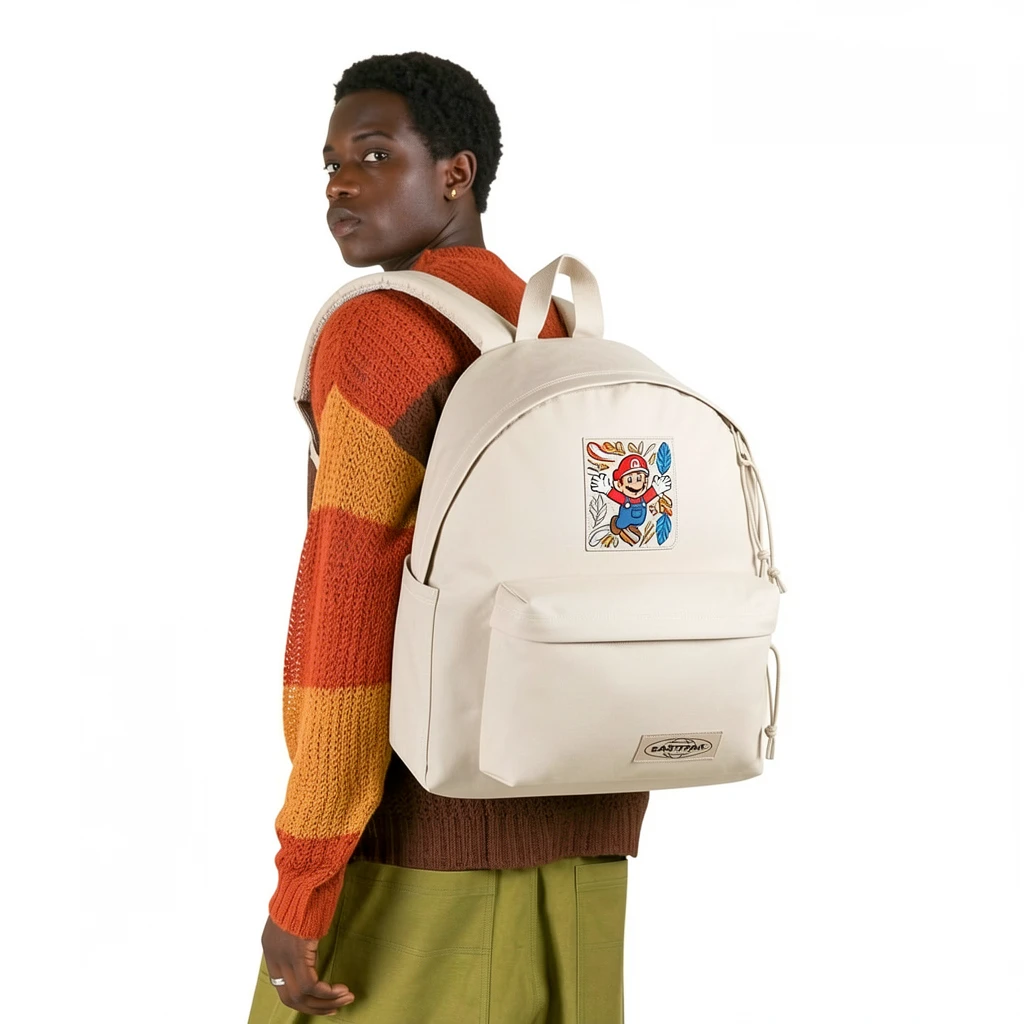 EASTPAK DAY PAK'R MONOTONE BEIGE Mario Easy Smile Embroidered Backpack 2 EASTPAK DAY PAK'R MONOTONE BEIGE Mario Easy Smile Embroidered Backpack - Image 2