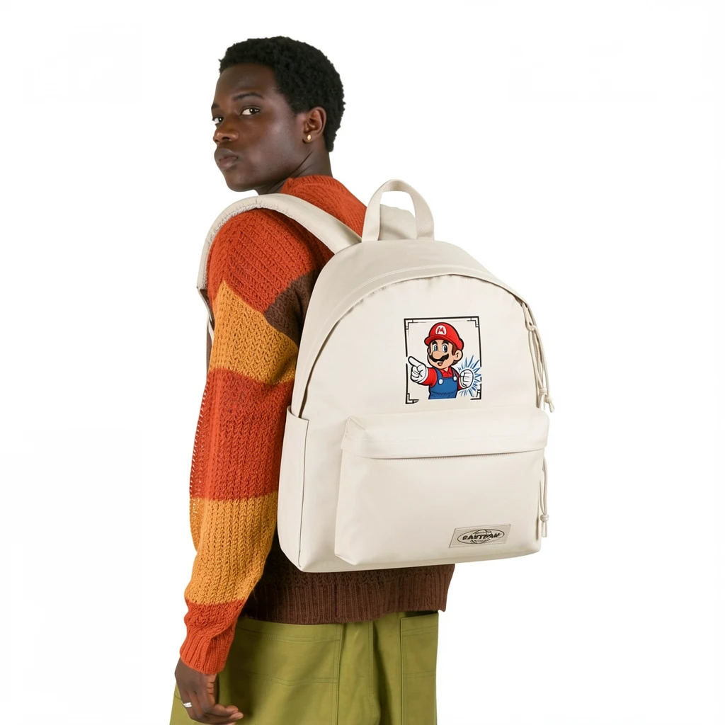 EASTPAK DAY PAK'R MONOTONE BEIGE Mario Curious Spark Embroidered Backpack 2 EASTPAK DAY PAK'R MONOTONE BEIGE Mario Curious Spark Embroidered Backpack - Image 2